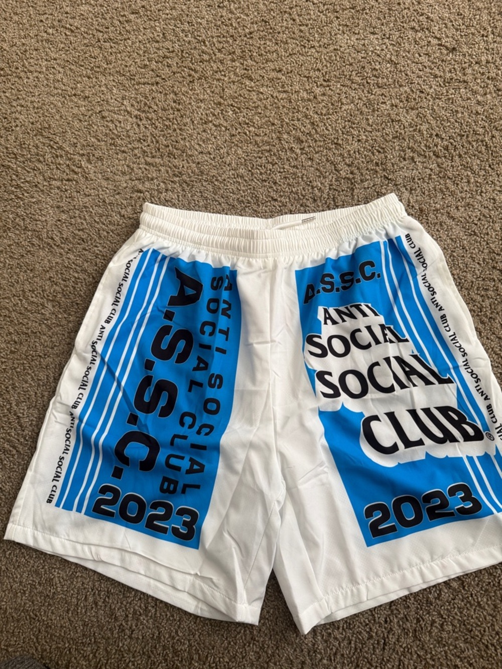 Anti Social Social Club White and Blue Graphic Athletic Shorts